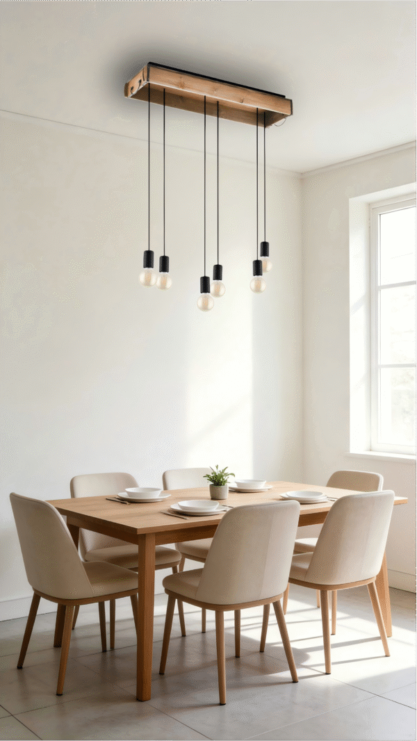 Minimalist Wooden Frame 6-Head Pendant Light -Decorative  Lamp for Industrial Spaces