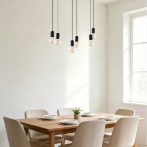 Minimalist Wooden Frame 6-Head Pendant Light -Decorative  Lamp for Industrial Spaces