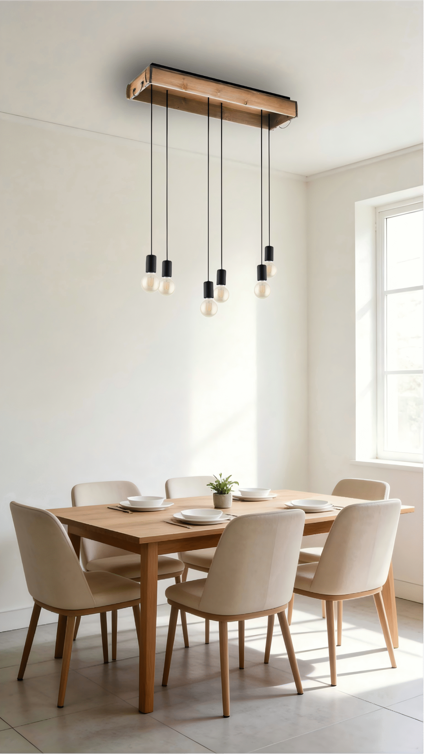 Minimalist Wooden Frame 6-Head Pendant Light -Decorative  Lamp for Industrial Spaces - Image 1