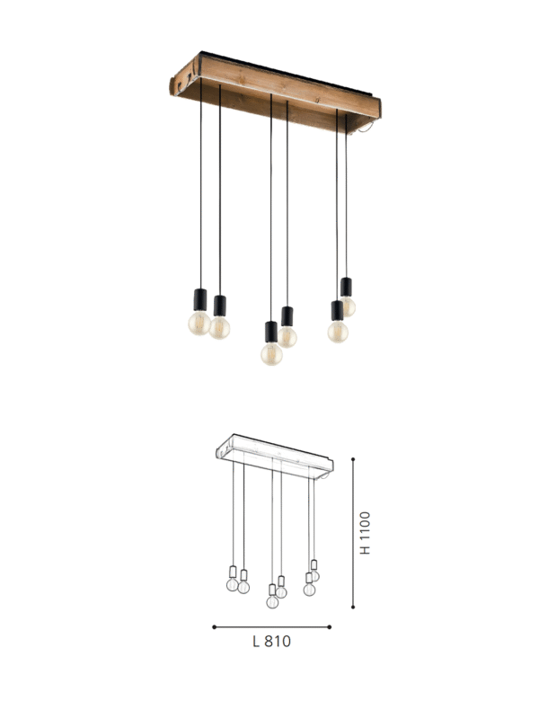 Minimalist Wooden Frame 6-Head Pendant Light -Decorative  Lamp for Industrial Spaces