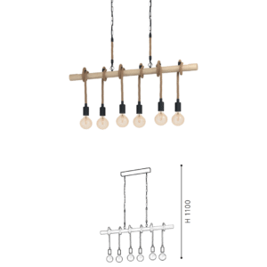 Wooden Rod & Hemp Rope 6-Head Pendant Light  - Rustic-Style Ceiling Lamp for Dining Areas - Image 2