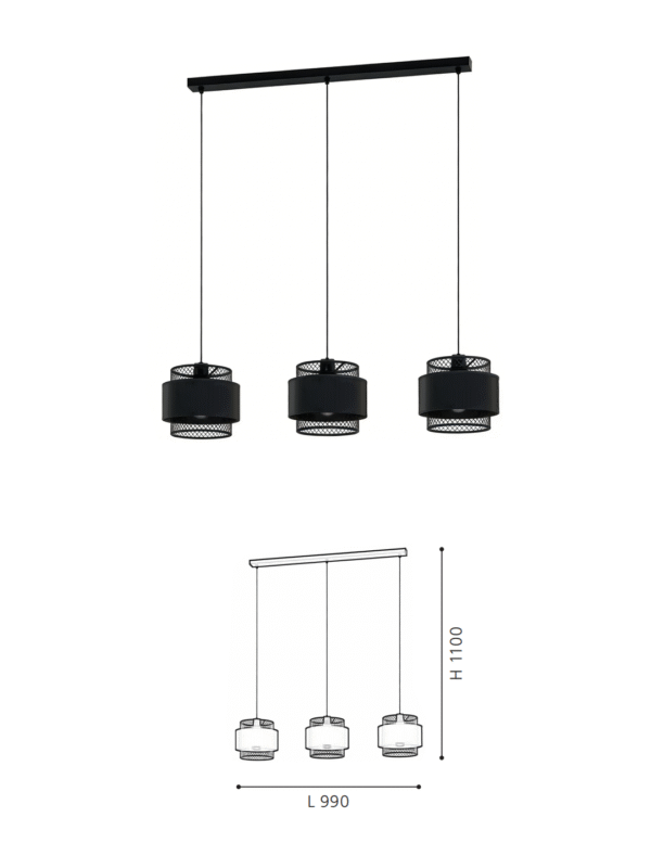 Modern Industrial 3-Head Pendant Light (Black) -  Functional Decorative Lamp for Living Spaces