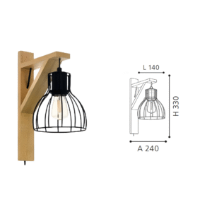 Wooden Bracket & Black Steel Wall Sconce - Industrial-Style Light for Rustic Interiors - Image 2