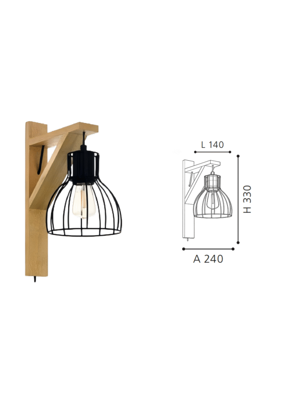 Wooden Bracket & Black Steel Wall Sconce - Industrial-Style Light for Rustic Interiors