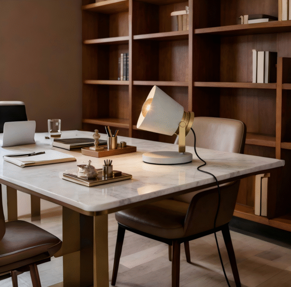 Minimalist Concrete & Gold Desk Spotlight - Functional Table Lamp for Contemporary Interiors