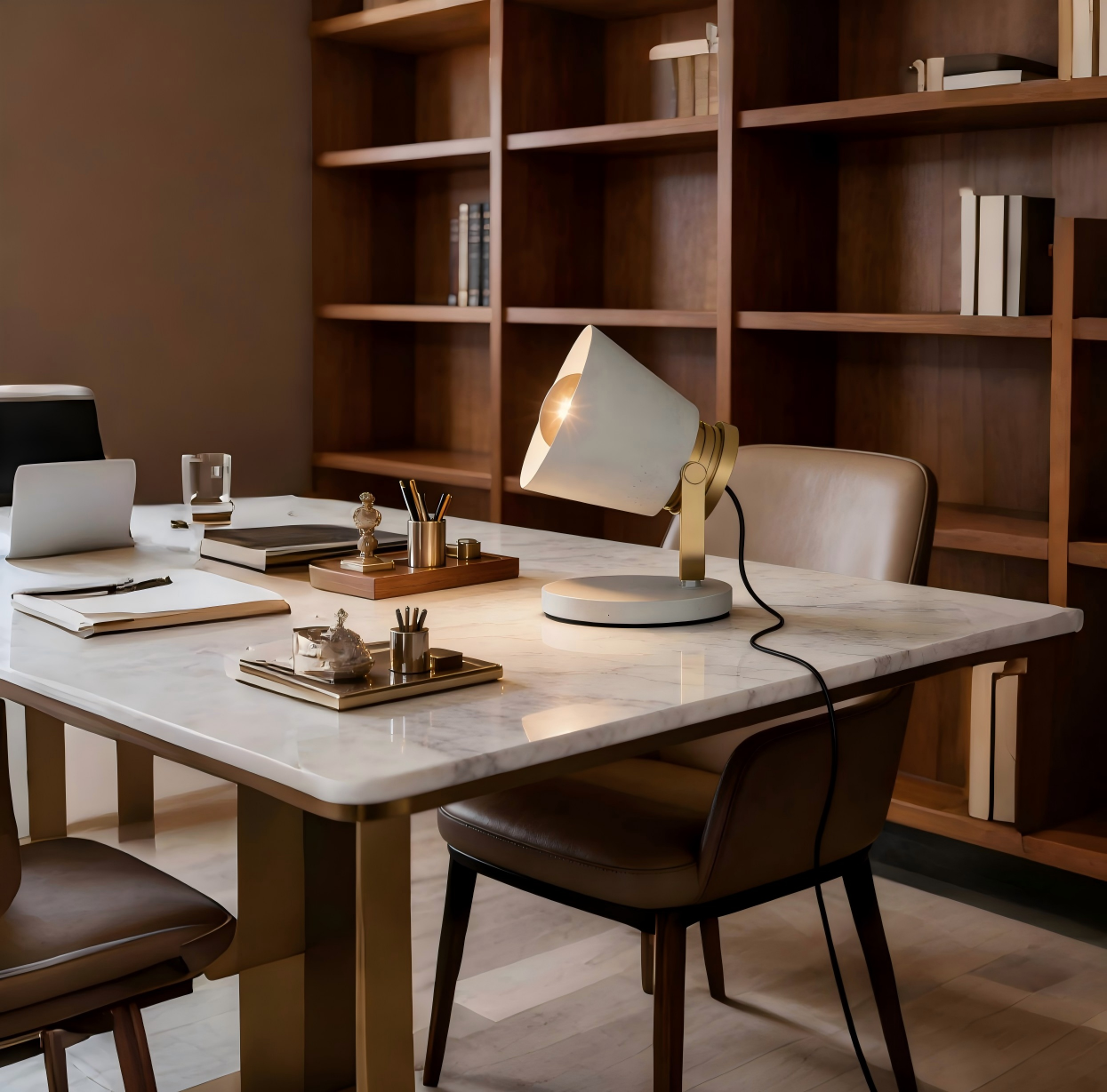 Minimalist Concrete & Gold Desk Spotlight - Functional Table Lamp for Contemporary Interiors - Image 1