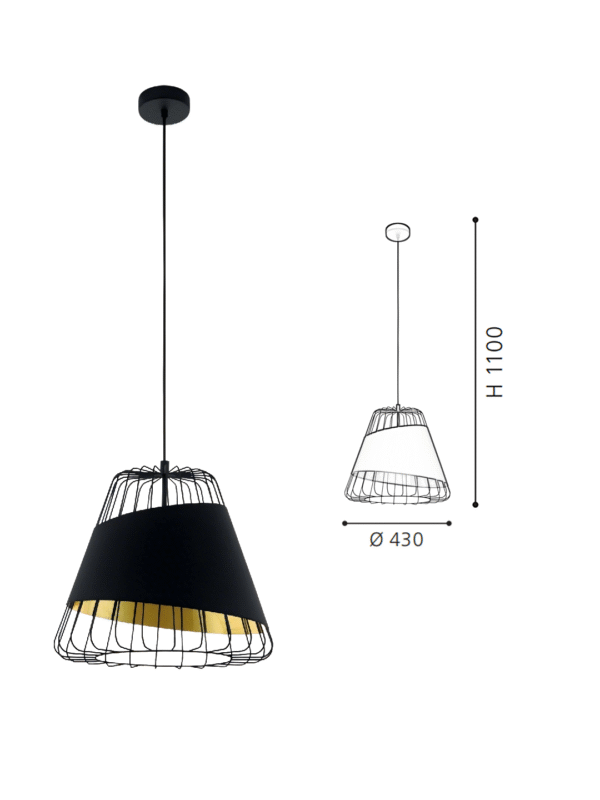 Oversized Black & Gold Steel-Fabric Pendant Light