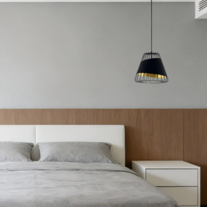 Oversized Black & Gold Steel-Fabric Pendant Light