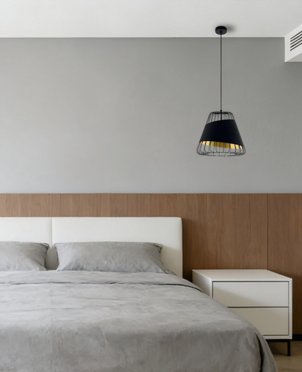 Oversized Black & Gold Steel-Fabric Pendant Light