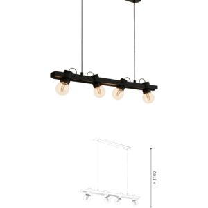 Black Steel-Wood 4-Light Pendant Light - Image 2