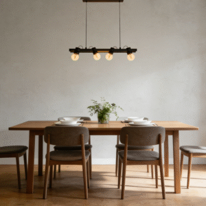 Black Steel-Wood 4-Light Pendant Light