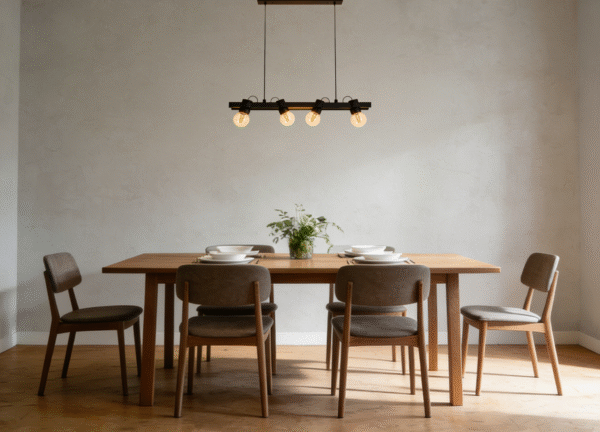 Black Steel-Wood 4-Light Pendant Light