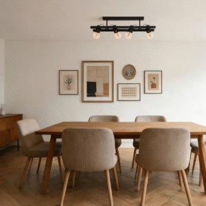 Black Steel-Wood 4-Light Ceiling Light