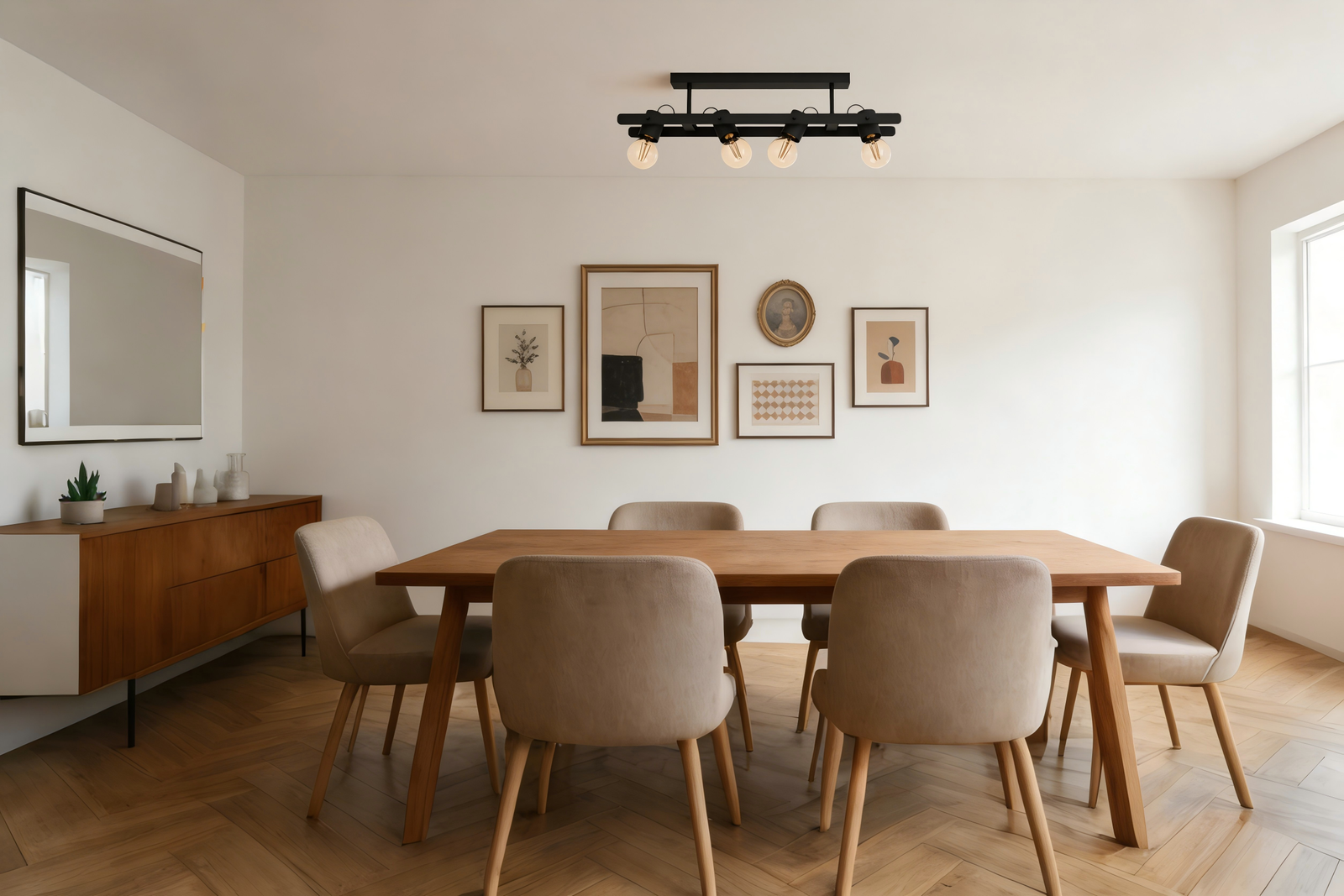 Black Steel-Wood 4-Light Ceiling Light - Image 1