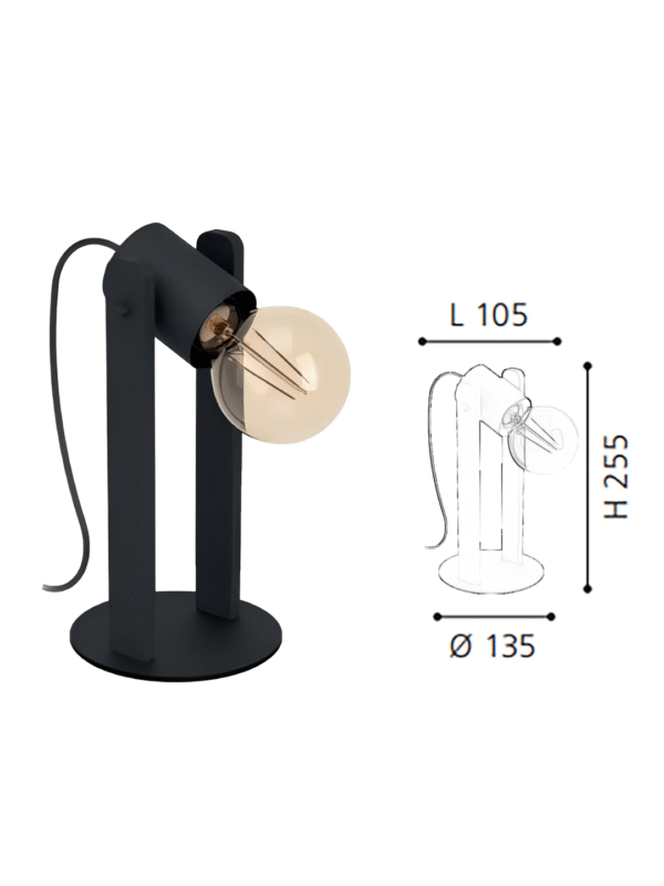 Black Steel-Wood Table Light