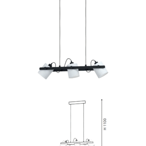 Black & White Steel-Wood-Fabric 3-Light Pendant Light - Image 2
