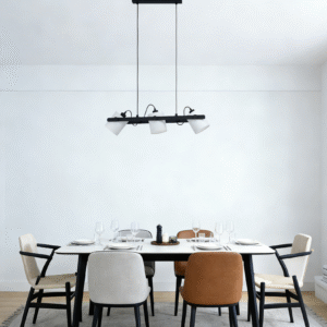 Black & White Steel-Wood-Fabric 3-Light Pendant Light