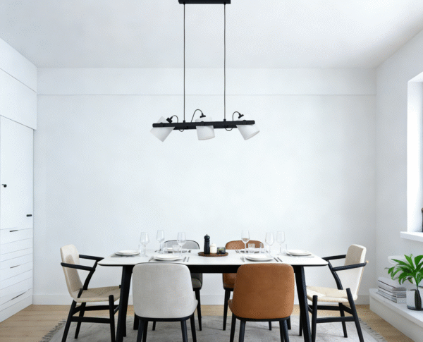 Black & White Steel-Wood-Fabric 3-Light Pendant Light