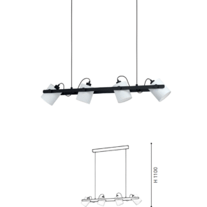 Black & White 4-Light Steel-Wood-Fabric Pendant Light - Image 2