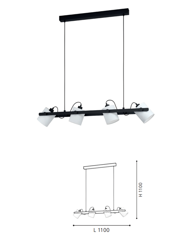 Black & White 4-Light Steel-Wood-Fabric Pendant Light