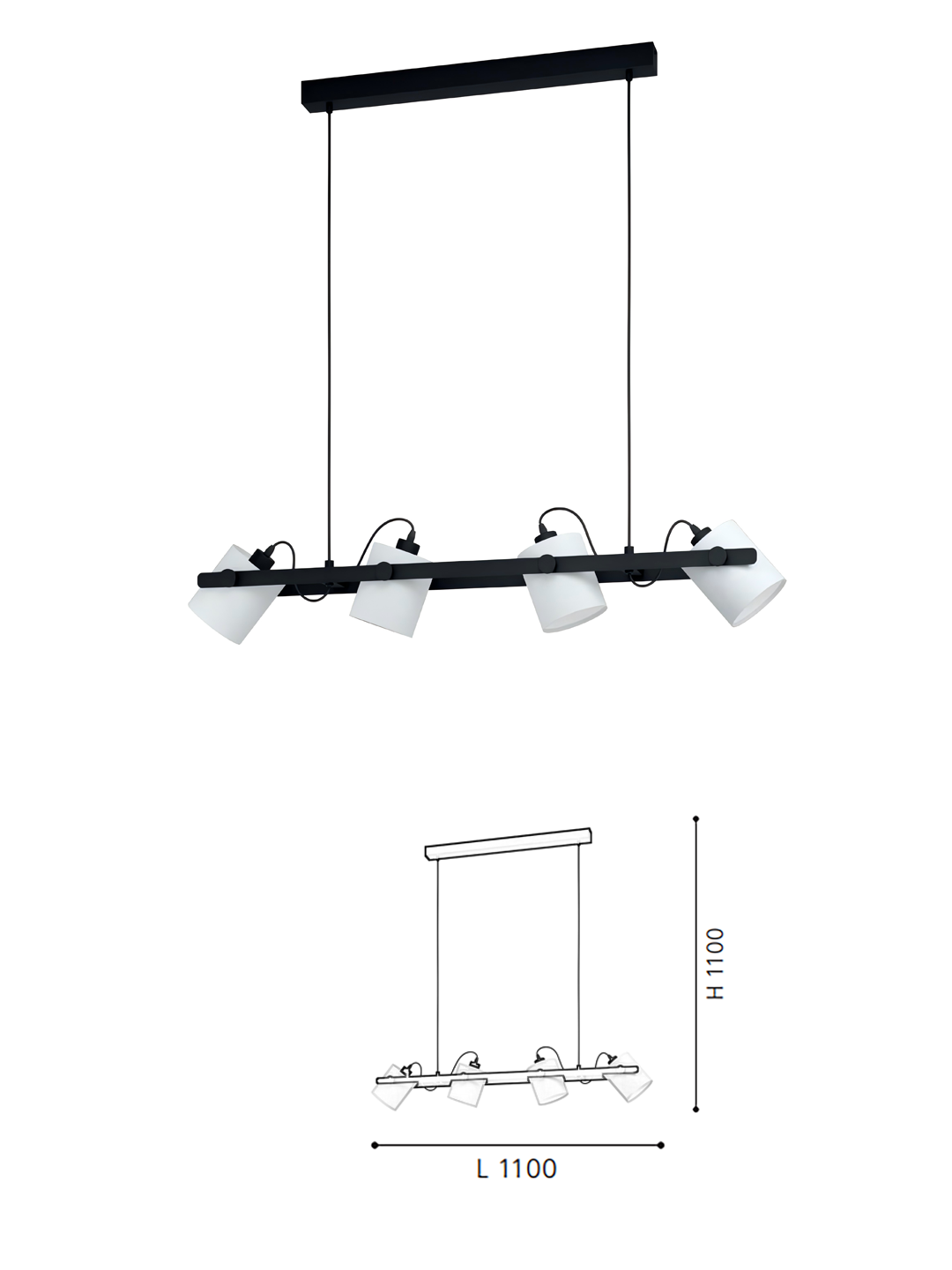 Black & White 4-Light Steel-Wood-Fabric Pendant Light - Image 2