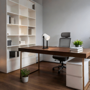 Black & White Steel-Wood-Fabric Table Light