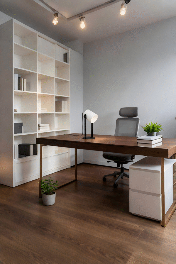 Black & White Steel-Wood-Fabric Table Light