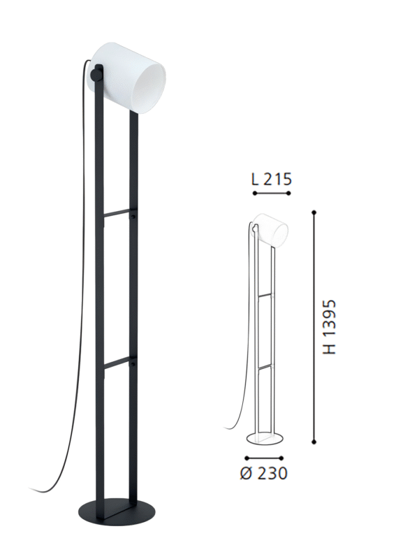 Black & White Steel-Wood-Fabric Floor Light
