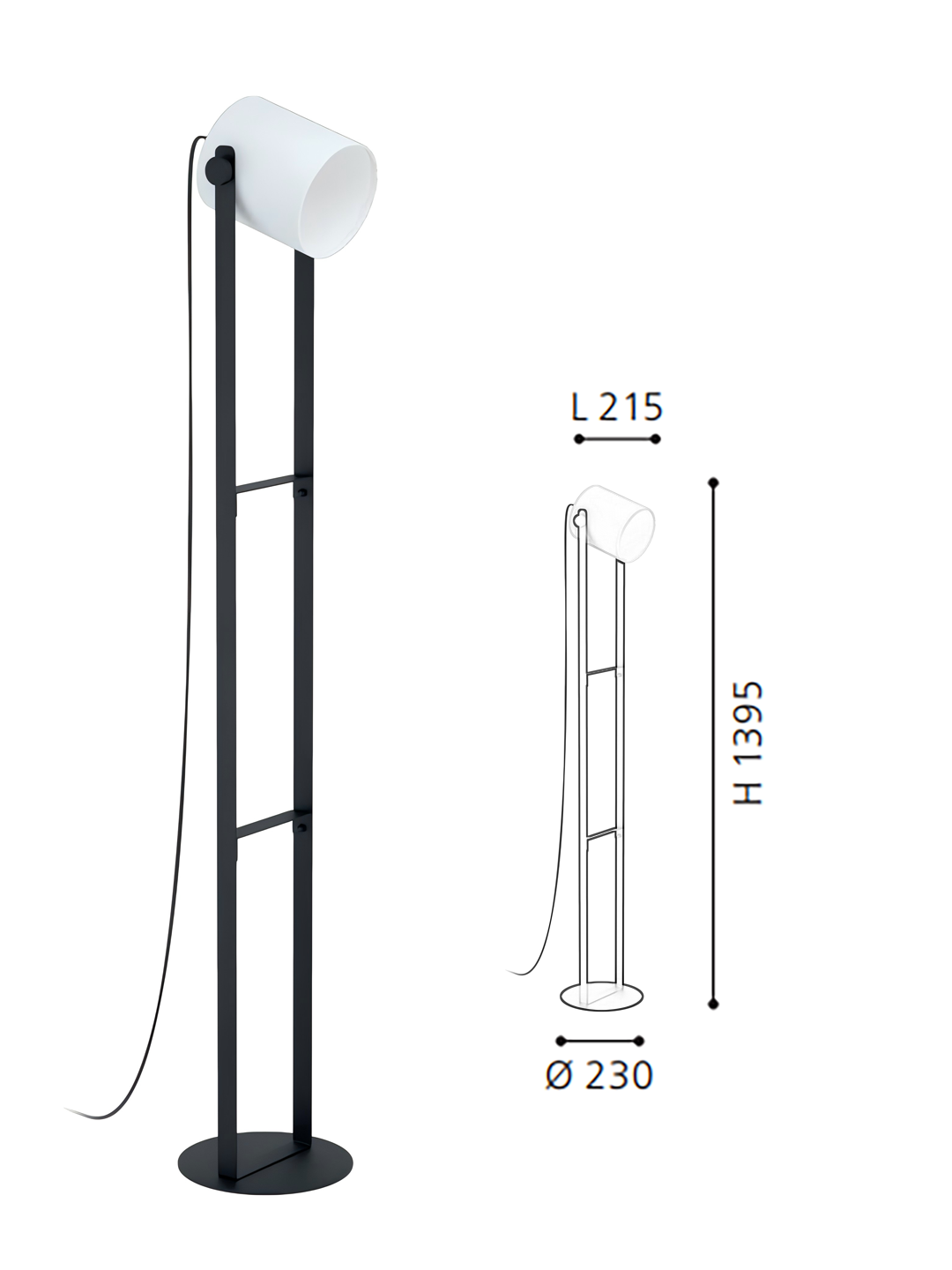 Black & White Steel-Wood-Fabric Floor Light - Image 2