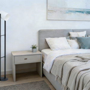 Black & White Steel-Wood-Fabric Floor Light