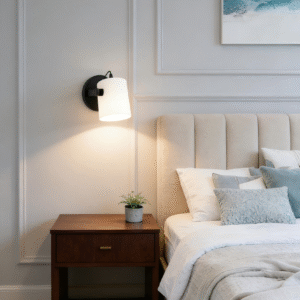 Black & White Steel-Wood-Fabric Wall Light