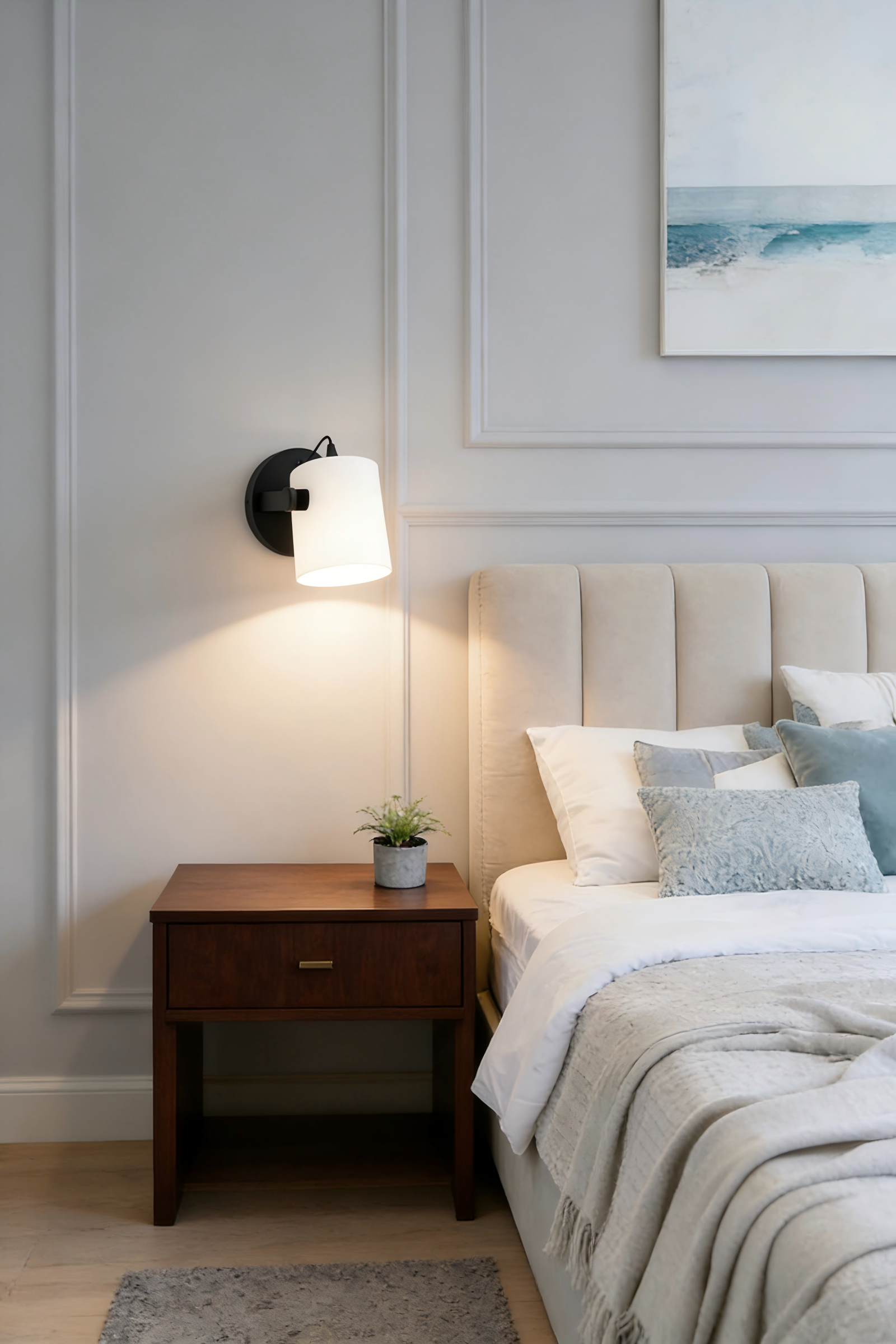 Black & White Steel-Wood-Fabric Wall Light - Image 1