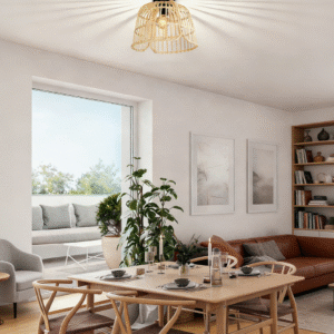 Natural Rattan Ceiling Light | Boho Flush Mount Lighting for Bedroom & Living Room