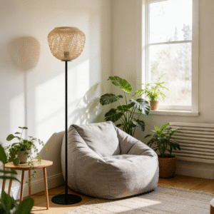 Natural Rattan Floor Lamp | Boho Woven Standing Light for Living Room & Bedroom