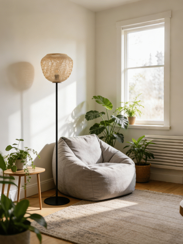 Natural Rattan Floor Lamp | Boho Woven Standing Light for Living Room & Bedroom