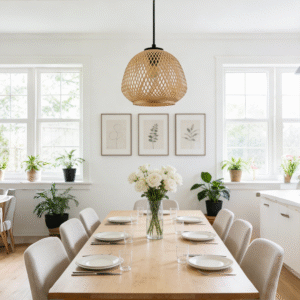 Rattan Dome Pendant Light | Handwoven Boho Hanging Lamp for Modern Home Decor