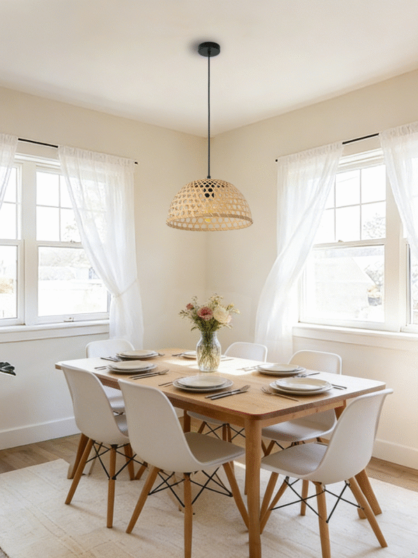 Rattan Bowl Pendant Light | Handwoven Boho Hanging Lamp for Modern Home Decor