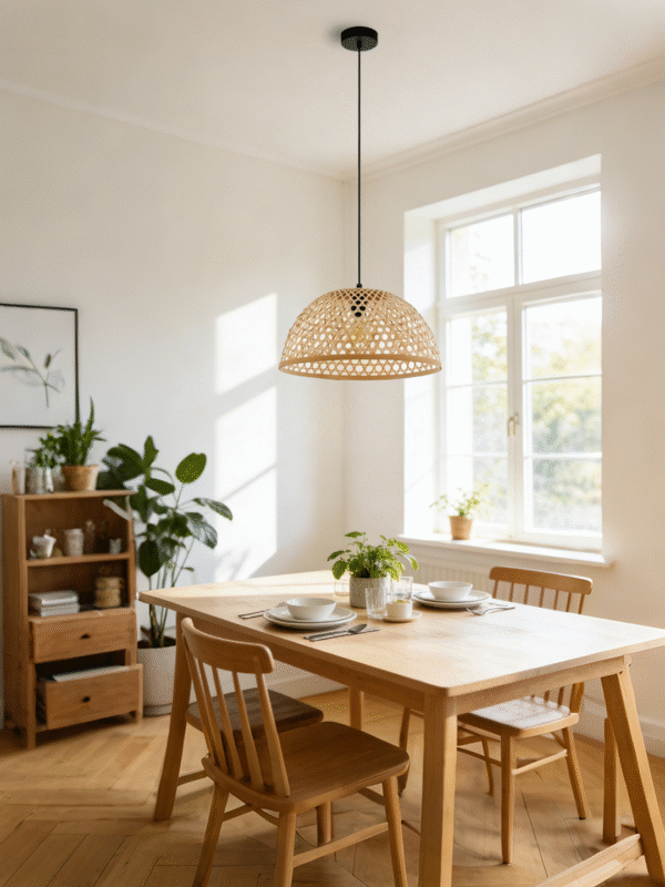 Rattan Bowl Pendant Light | Handwoven Boho Hanging Lamp for Modern Home Decor