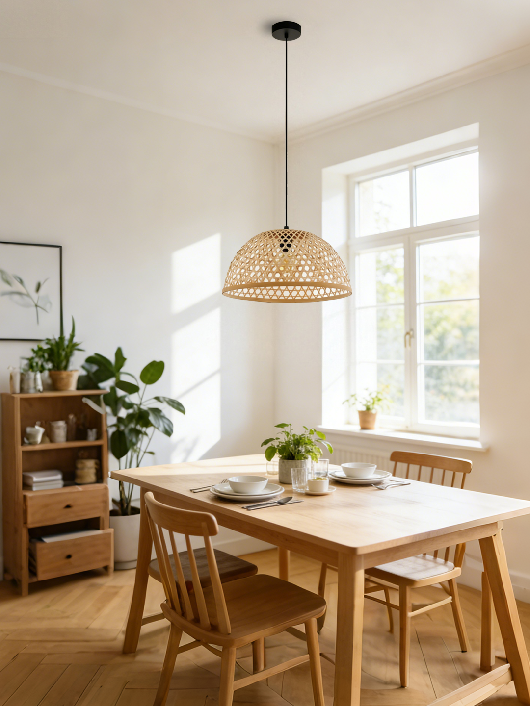 Rattan Bowl Pendant Light | Handwoven Boho Hanging Lamp for Modern Home Decor - Image 1