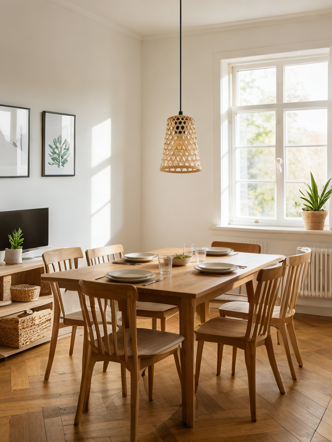 Rattan Bowl Pendant Light | Handwoven Boho Hanging Lamp for Modern Home Decor - Image 1