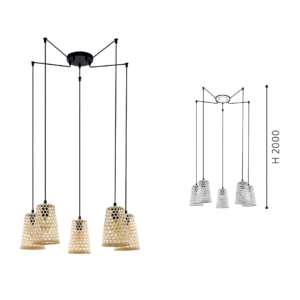 5-Light Rattan Cluster Pendant Light | Handwoven Boho Multi-Light Chandelier - Image 2