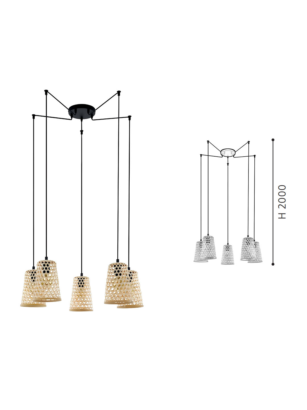 5-Light Rattan Cluster Pendant Light | Handwoven Boho Multi-Light Chandelier - Image 2