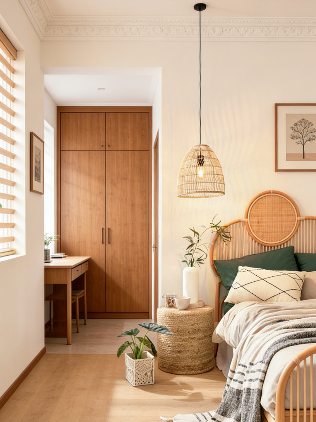 Large Rattan Dome Pendant Light | Handwoven Boho Hanging Lamp for Dining Spaces - Image 1