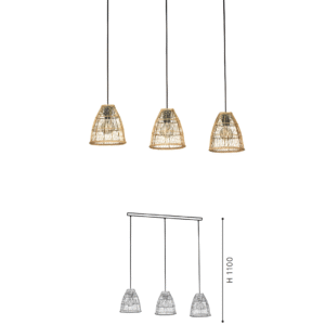 Three-head Rattan Dome Pendant Light | Handwoven Boho Hanging Lamp for Dining Spaces - Image 2