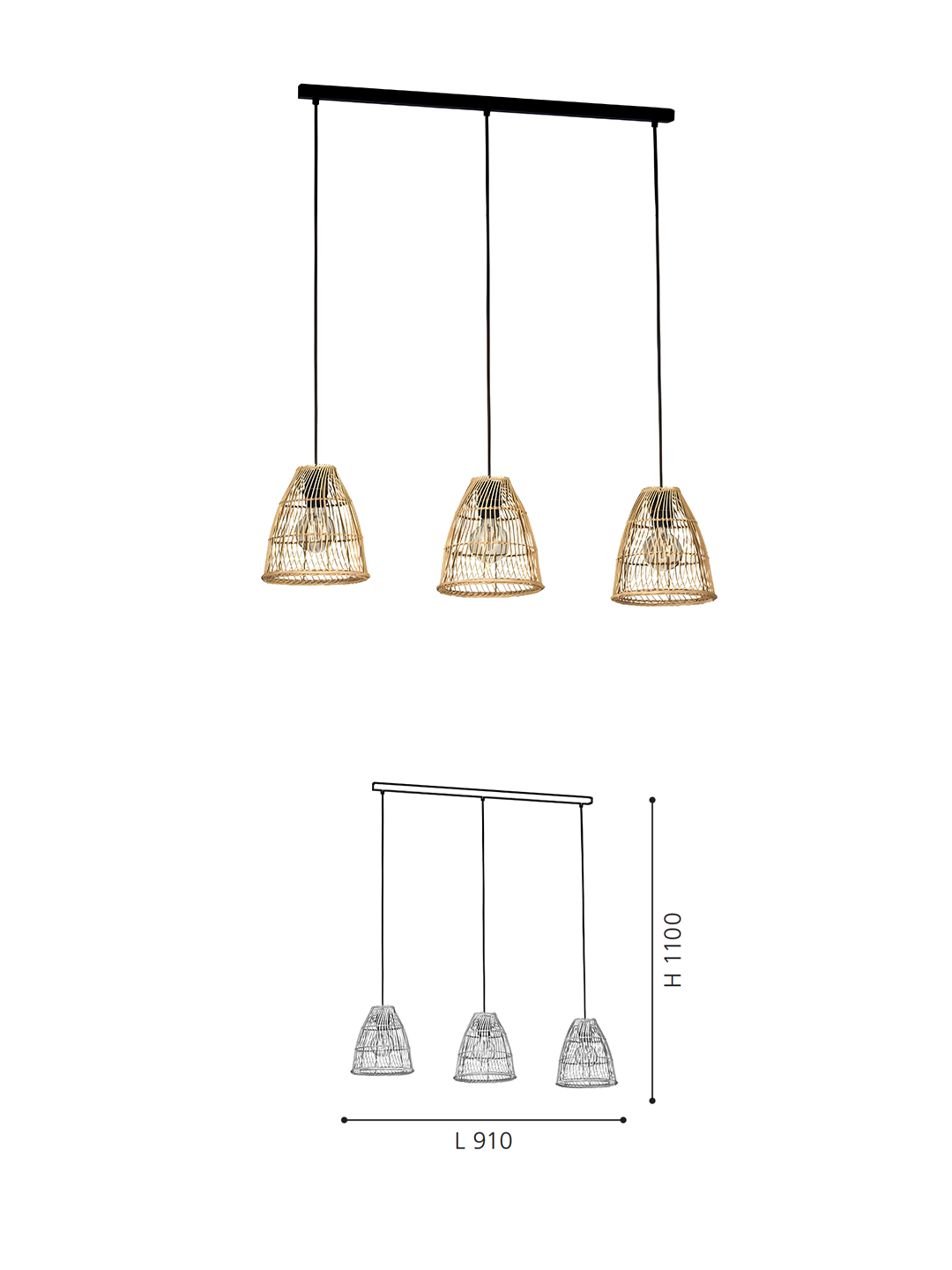 Three-head Rattan Dome Pendant Light | Handwoven Boho Hanging Lamp for Dining Spaces - Image 2