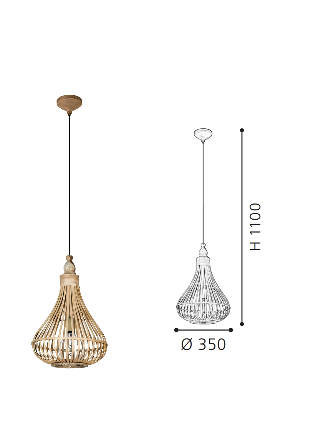 Rattan Teardrop Pendant Light | Handcrafted Boho Hanging Lamp for Modern Home Decor - Image 2