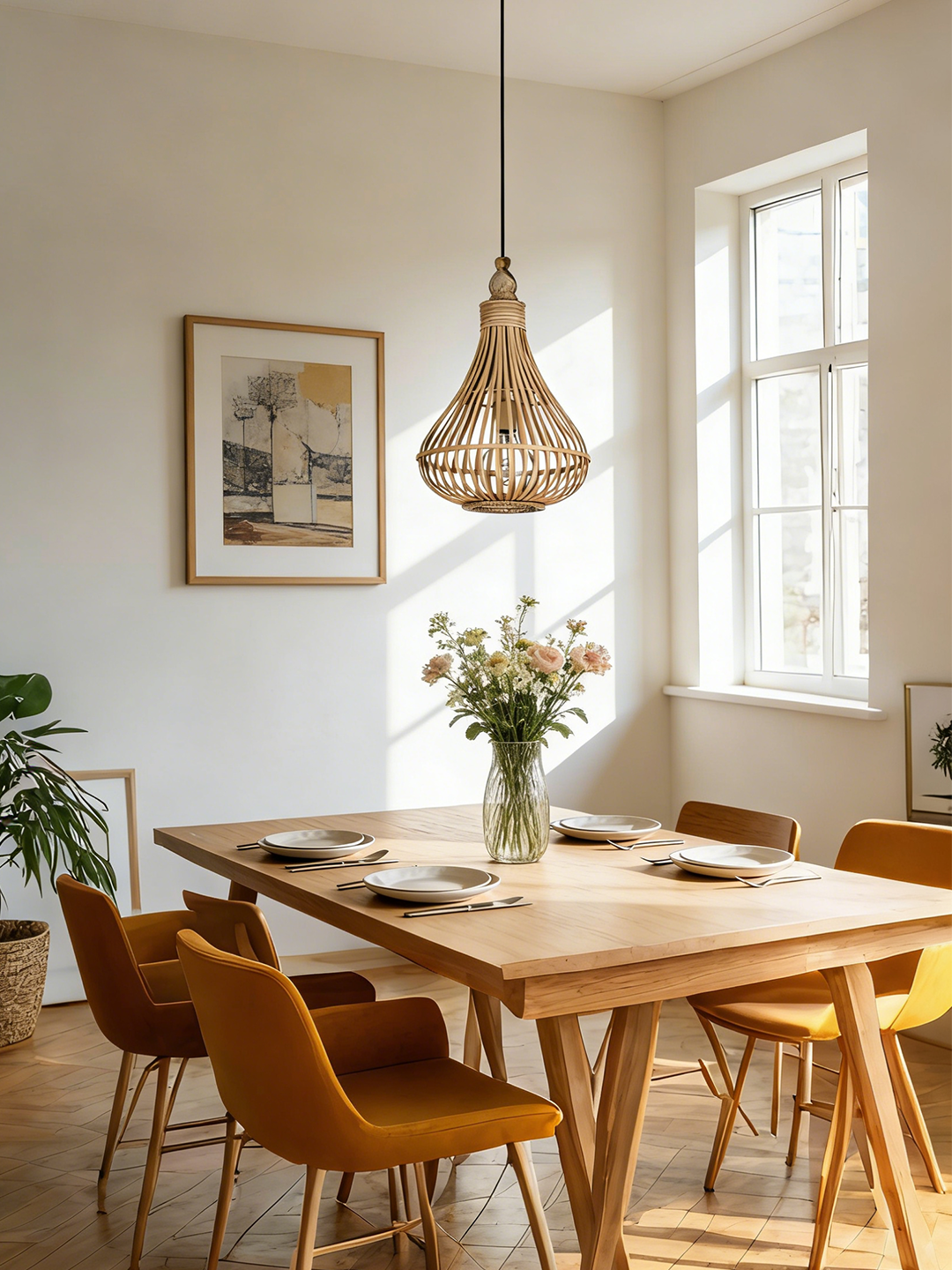 Rattan Teardrop Pendant Light | Handcrafted Boho Hanging Lamp for Modern Home Decor - Image 1