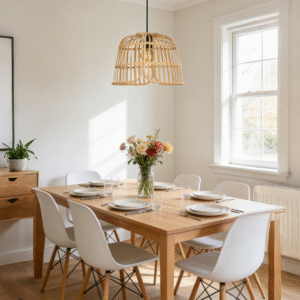 Natural Rattan Pendant Light | Boho Flush Mount Lighting for Bedroom & Living Room