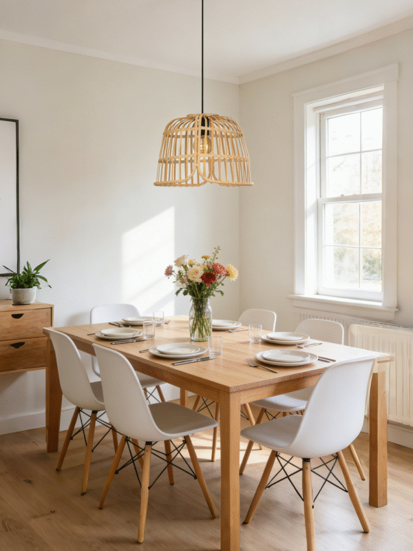 Natural Rattan Pendant Light | Boho Flush Mount Lighting for Bedroom & Living Room