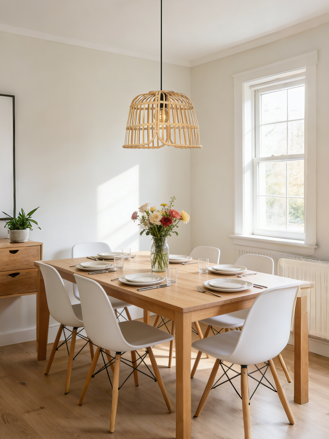 Natural Rattan Pendant Light | Boho Flush Mount Lighting for Bedroom & Living Room - Image 1